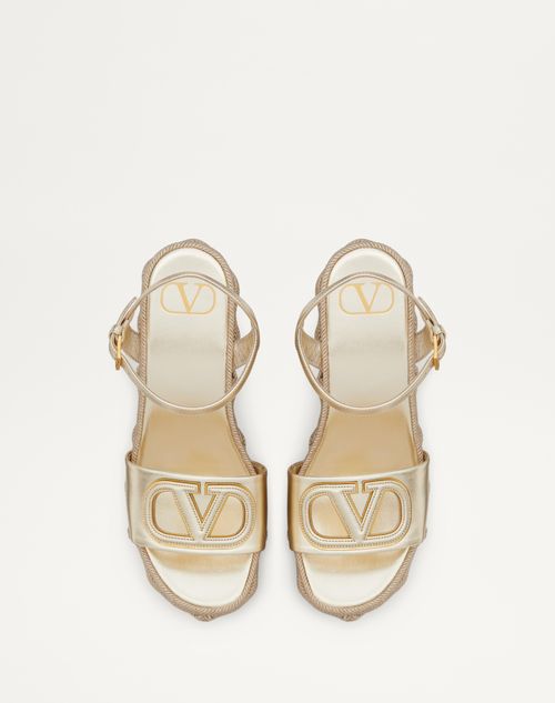 Vlogo Cut-out Wedge Sandal In Laminated Nappa Leather 110mm Vlogo Cut-out Wedge Sandal In Laminated Nappa Leather 110mm