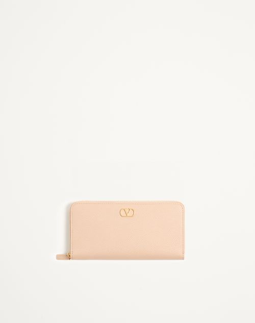 Valentino Garavani - Vlogo Signature Zippered Wallet In Grainy Calfskin - Pink - Woman - Wallets And Small Leather Goods