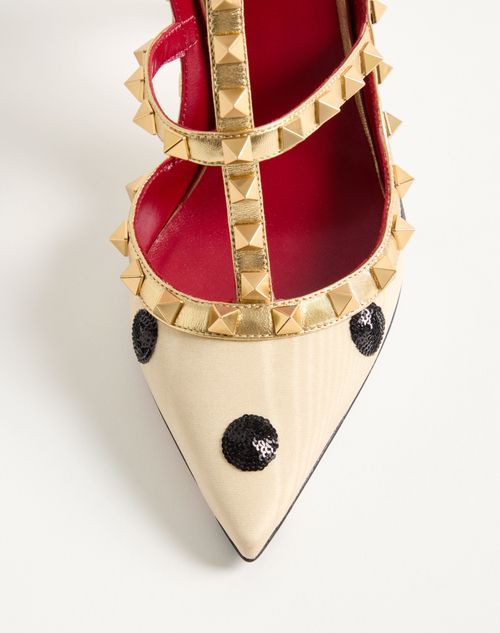 Valentino Garavani - Rockstud Pump With Plus De Pois Embroidery 100mm - Butter/black - Woman - Shoes
