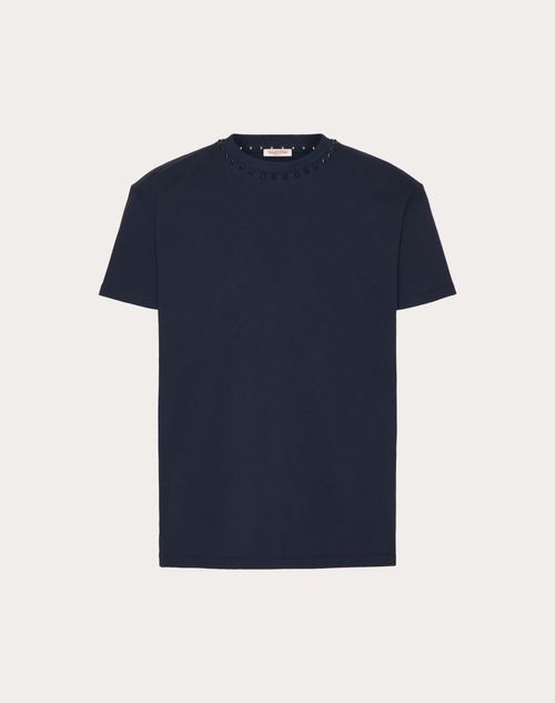 Valentino - T-shirt Ras-du-cou En Coton Avec Clous Black Untitled - Bleu Marine - Homme - T-shirts Et Sweat-shirts