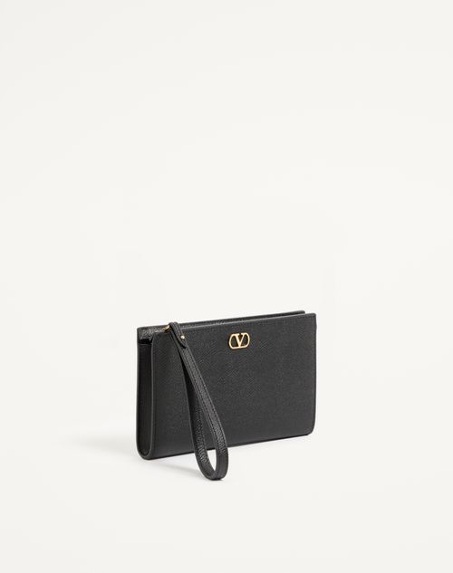 Valentino Garavani - Pouch Vlogo Signature Valentino Garavani In Vitello Granato - Nero - Uomo - Clutches E Pouch