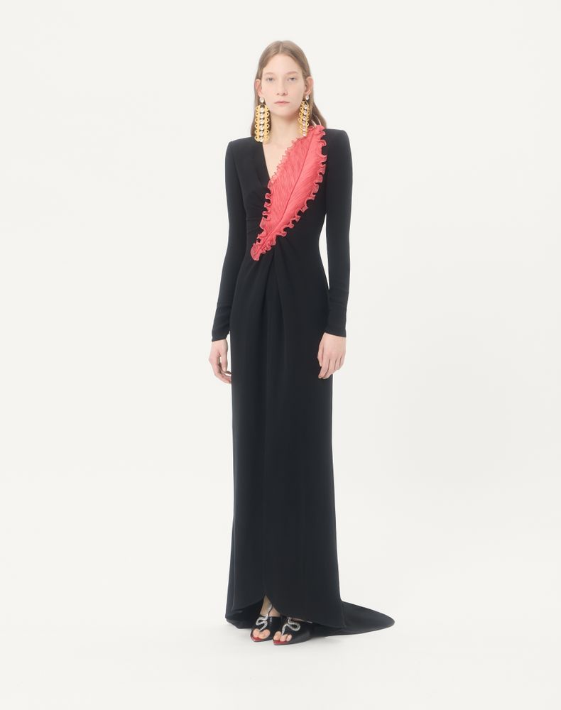 Valentino Embroidered Cady Couture Gown Woman Black/Fuchsia 40