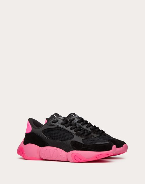 Valentino Garavani - Valentino Garavani Bubbleback Mesh And Suede Sneaker - Black/neon Pink - Man - Man Shoes Sale