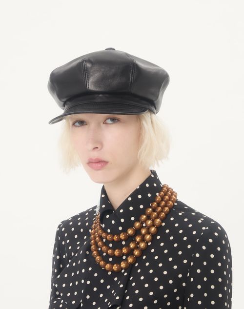 Valentino Garavani - Valentino Garavani Vlogo Signature Leather Cap - Black - Woman - Soft Accessories - Accessories