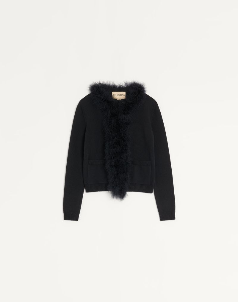 VALENTINO フェザーディテール ウール カーディガン