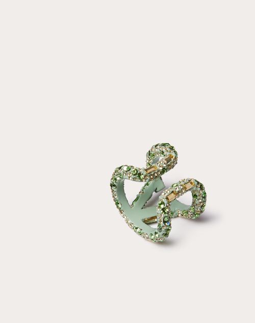 Valentino Garavani - Vlogo Signature Rhinestone Ring In Metal, Enamel And Matching Crystals - Gold/green/multicolour - Woman - Woman Bags & Accessories Sale