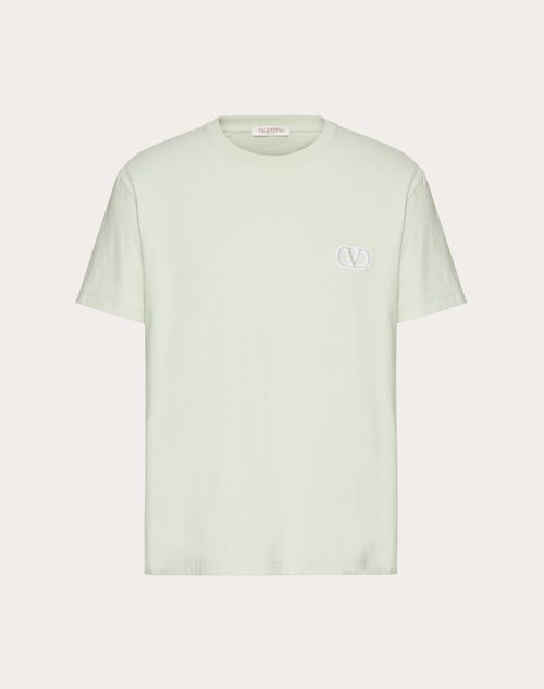 Valentino - T-shirt Aus Baumwolle Mit Vlogo Signature-applikation - Minze - Mann - T-shirts & Sweatshirts
