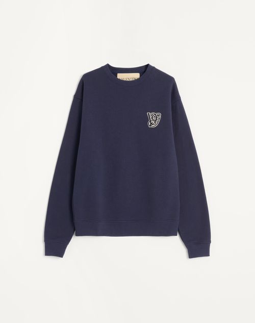 Valentino - Cotton Sweatshirt With Vg Patch - Blue - Man - T-shirts And Sweatshirts