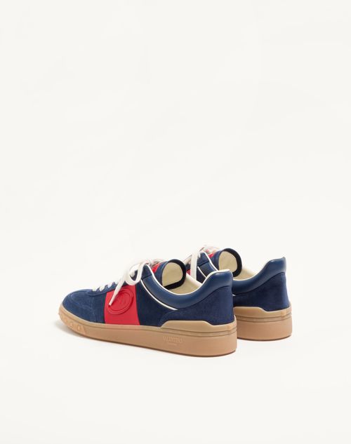 Valentino Garavani - Upvillage Low Top Trainer In Split Leather And Calfskin Nappa Leather - Cobalt/coral - Man - Sneakers