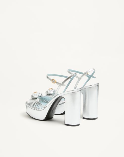Valentino Garavani - Coeur Royal Platform Sandal In Laminated Nappa 115mm - Silver - Woman - Sandals