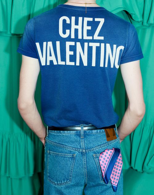 Cotton T-shirt With Chez Valentino Print And Patch for Man Cotton T-shirt With Chez Valentino Print And Patch for Man