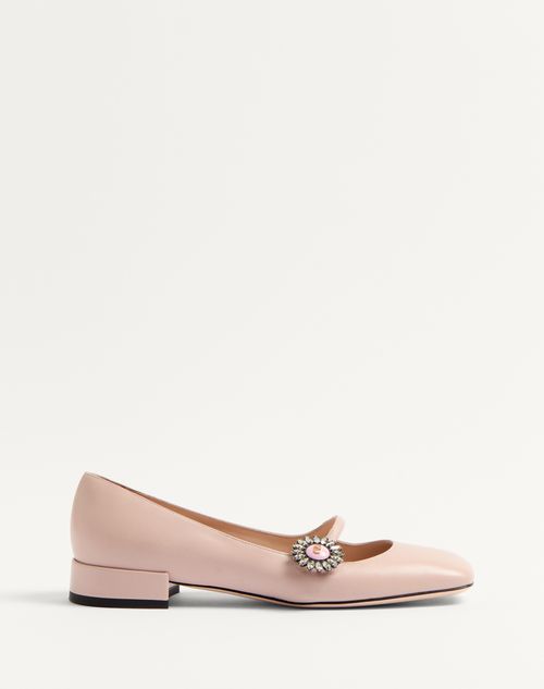 Valentino Garavani - Mary-jane Preshoes Ballerina In Kidskin With Jewel Button 20mm - Water Rose/crystal/pink - Woman - Ballerinas