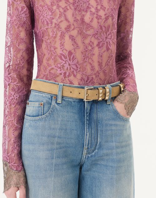 Valentino Garavani - Rockstud Suede Belt 30 Mm - Havana Beige - Woman - Belts