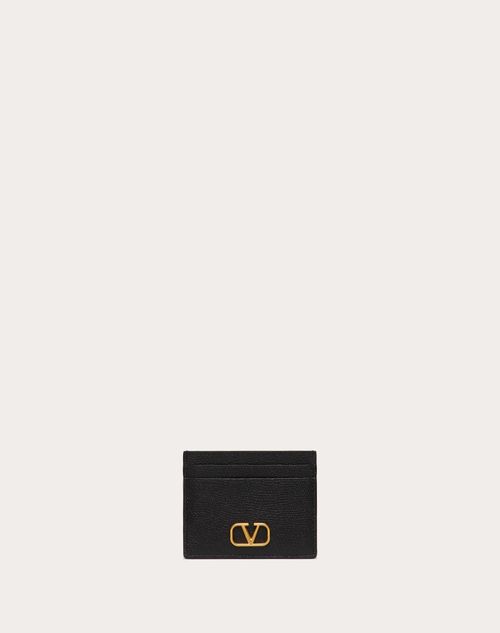 Valentino Garavani - Vlogo Signature Grainy Calfskin Cardholder - Black - Woman - Wallets And Small Leather Goods