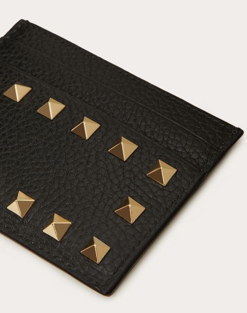 Valentino Garavani - Rockstud Grainy Calfskin Cardholder - Black - Woman - Wallets And Small Leather Goods