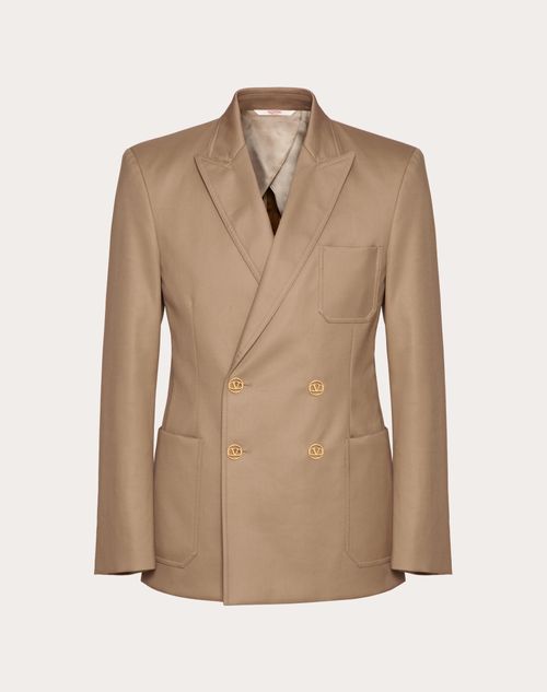 Valentino - Double-breasted Jacket In Cotton Satin - Khaki - Man - Coats And Blazers