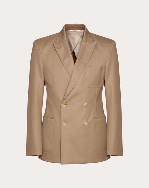 Valentino - Double-breasted Cotton Knit Jacket - Khaki - Man - Coats And Blazers