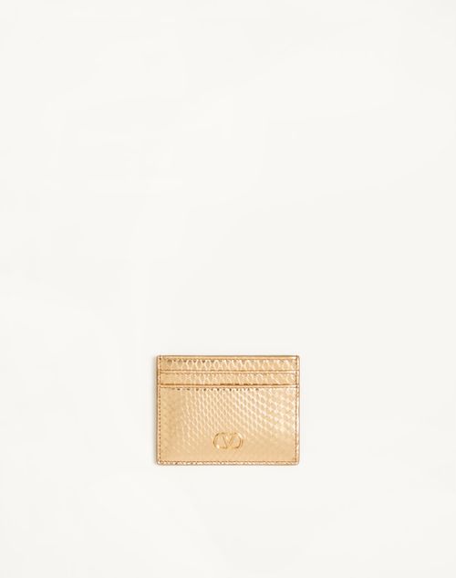 Valentino Garavani - Valentino Garavani Vlogo Signature Cardholder In Laminated Ayers - Antique Brass - Woman - Wallets And Small Leather Goods