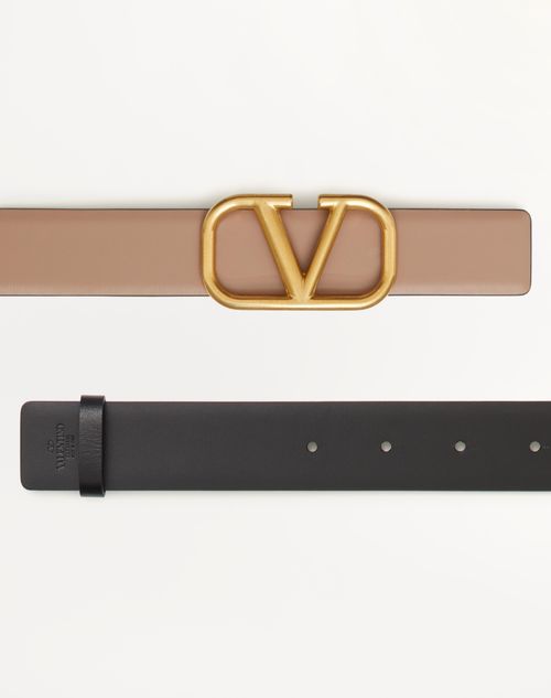 Reversible Vlogo Signature Belt In Glossy Calfskin 30 Mm for Woman in  Saddle Brown/black