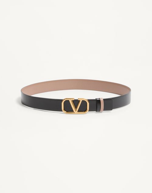 Valentino Garavani - Reversible Vlogo Signature Belt In Glossy Calfskin 30 Mm - Smokey Brown/black - Woman - Belts