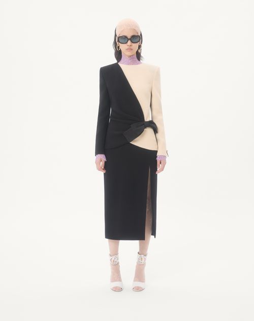 Valentino - Wool Crepe Midi Dress - Black/birch - Woman - Dresses
