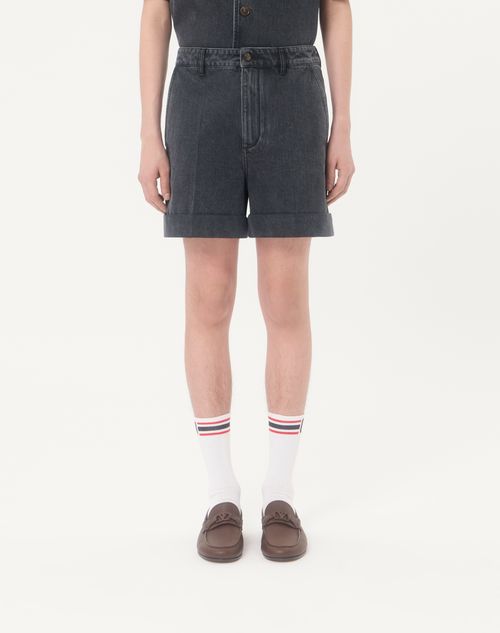 Valentino - Vゴールド カフス デニム バミューダパンツ - ブラック - メンズ - ウェア