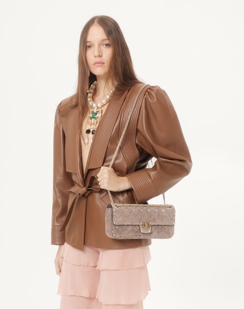 Valentino Garavani - Valentino Garavani Rockstud Spike Suede Medium Shoulder Bag - Grey - Woman - Shoulder Bags