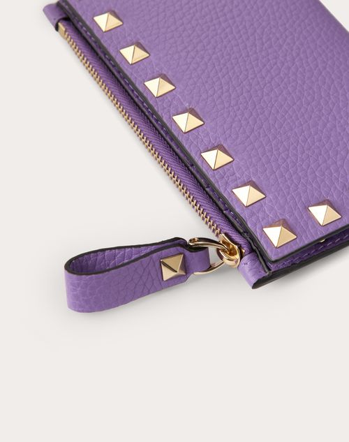 Valentino Garavani - Rockstud Grainy Calfskin Cardholder With Zipper - Wisteria - Woman - Wallets And Small Leather Goods