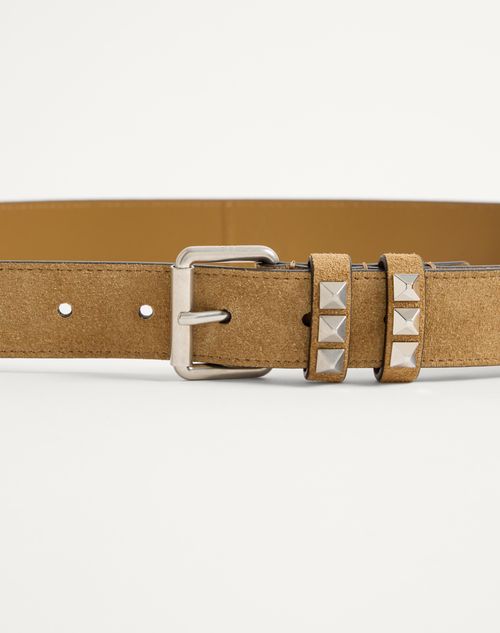 Valentino Garavani - Ceinture Valentino Garavani Flaneuse En Daim, Hauteur&nbsp;: 30&nbsp;mm - Havana Beige - Homme - Ceintures
