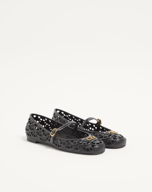 Valentino Garavani - Ondette Rubber Ballerina With Scallop Pattern 05mm - Black - Woman - Shelf - W Shoes - Ballerinas