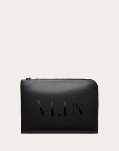 Valentino Garavani - Vltn Leather Briefcase - Black - Man - Clutches And Pouches