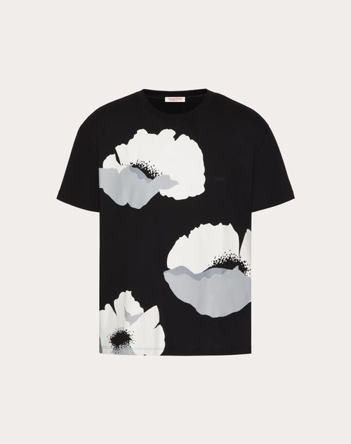 Valentino - Cotton T-shirt With Valentino Flower Portrait Print - Black/grey - Man - Tshirts And Sweatshirts