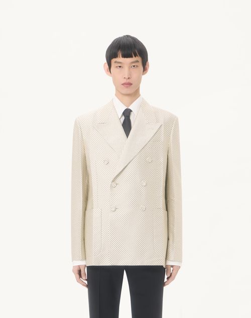 Valentino - Valentino Zweireihige Seidenjacke Mit Plusdepois-jacquardmuster Und Bügelfalte - Elfenbein/schwarz - Mann - Mäntels Und Blazers