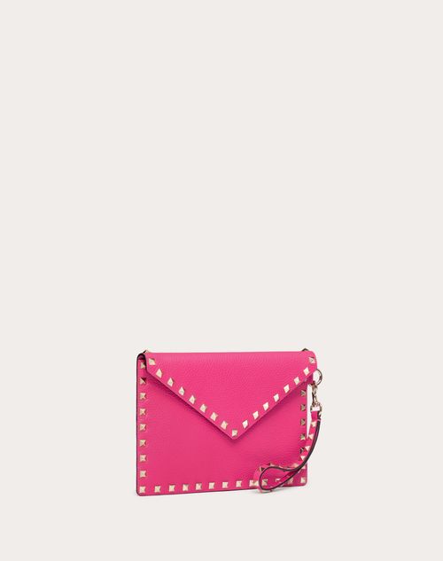 Valentino Garavani - Rockstud Grainy Calfskin Pouch - Pink Pp - Woman - Mini And Micro Bags
