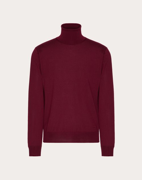 Valentino - High-neck Wool Jumper With Vlogo Signature Embroidery - Maroon - Man - Knitwear