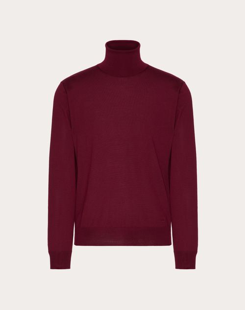 Valentino - High-neck Wool Sweater With Vlogo Signature Embroidery - Maroon - Man - Knitwear