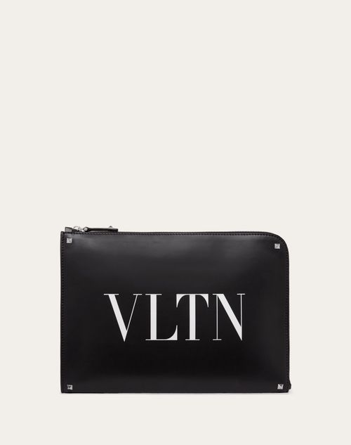 Valentino Garavani - Vltn Leather Document Case - Black/white - Man - Bags