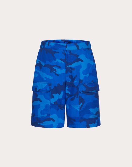 Valentino - Camouflage Print Cotton Bermuda Shorts - Blue Camo - Man - Pants And Shorts