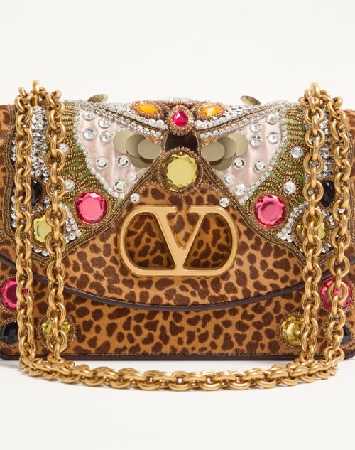 Valentino Garavani - Valentino Garavani Vain Embroidered Shoulder Bag In Pony-effect Calfskin. - Multicolour - Woman - Shoulder Bags