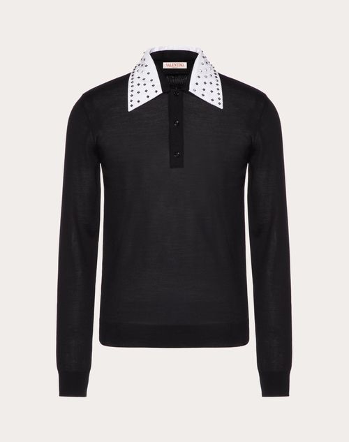 Valentino - Cotton Knit Polo Shirt With Rockstud Spike Collar - Black - Man - Knitwear