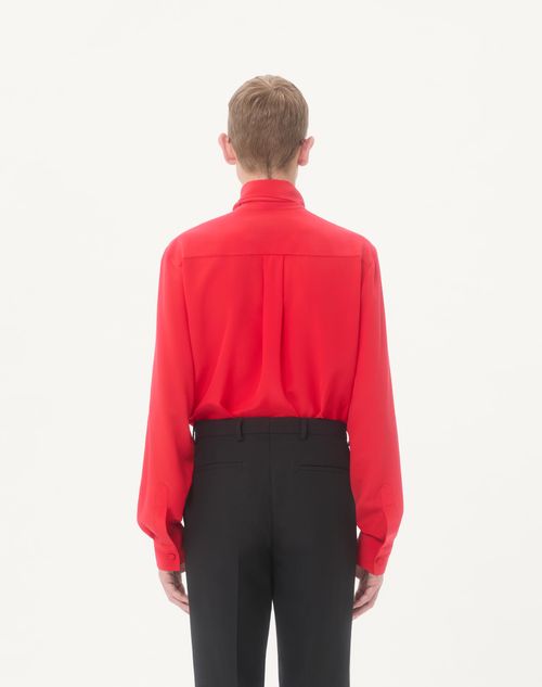 Valentino - Valentino Crepe De Chine Silk Shirt With Scarf Collar - Red - Man - Shirts