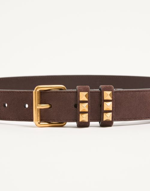 Valentino Garavani - Rockstud Belt In Suede 30 Mm - Brown - Woman - Belts - Accessories