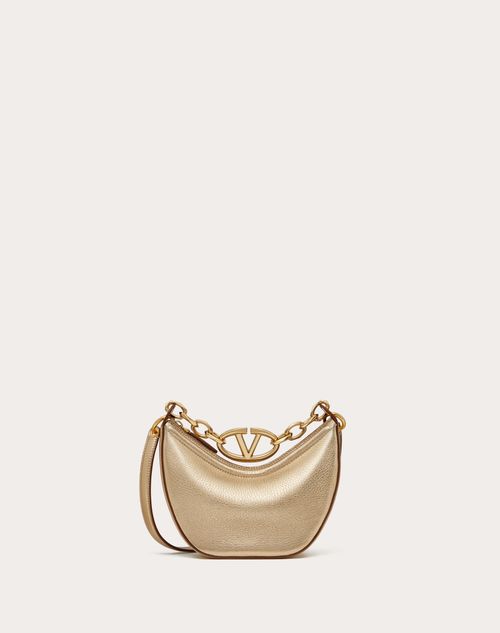 Valentino Garavani - Vlogo Moon Mini Hobo Bag In Metallic Calfskin With Chain - Gold - Woman - Shoulder Bags