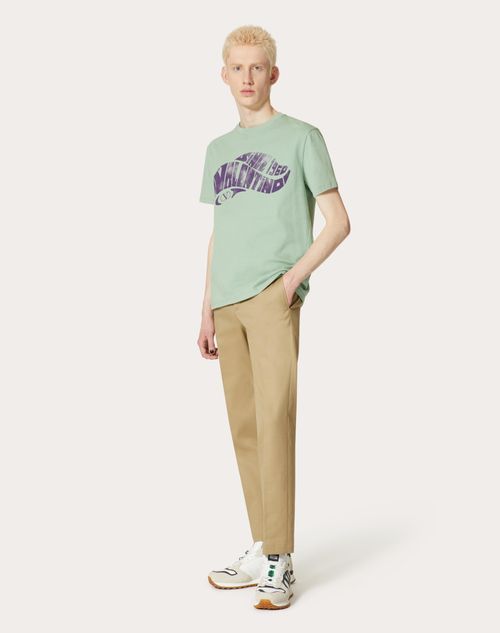 Valentino - Cotton T-shirt With Valentino Surf Print - Green - Man - T-shirts And Sweatshirts