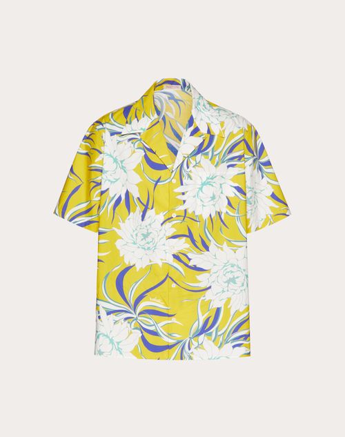 Valentino - Cotton Poplin Bowling Shirt With Street Flowers Couture Peonies Print - Yellow/multicolor - Man - Man Ready To Wear Sale