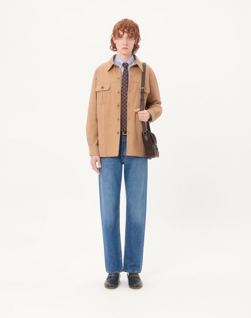 Valentino - Valentino Cotton Gabardine Shirt Jacket With Vlogo - Camel - Man - Outerwear