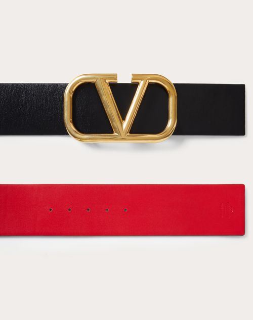 Reversible Vlogo Signature Belt In Grainy Calfskin 30mm for Woman in Light  Ivory/black