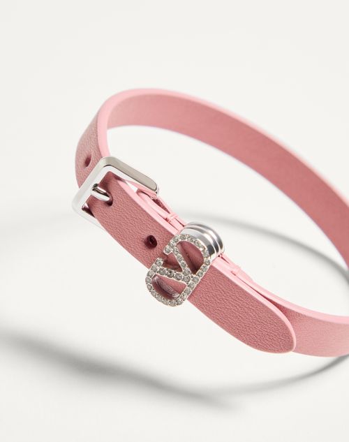 Valentino Garavani - Valentino Garavani Ovalette Bracelet In Leather And Swarovski® Crystals - Pink/crystal - Woman - Jewellery