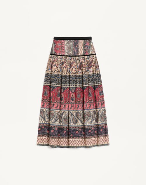 Valentino - Lamé Muslin Midi Skirt With Voyage Imaginaire Print - Multicolour - Woman - Skirts