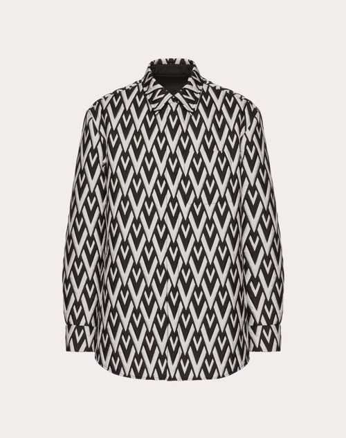Valentino - Vrhombus Print Nylon Overshirt - Black/white - Man - Pea Coats